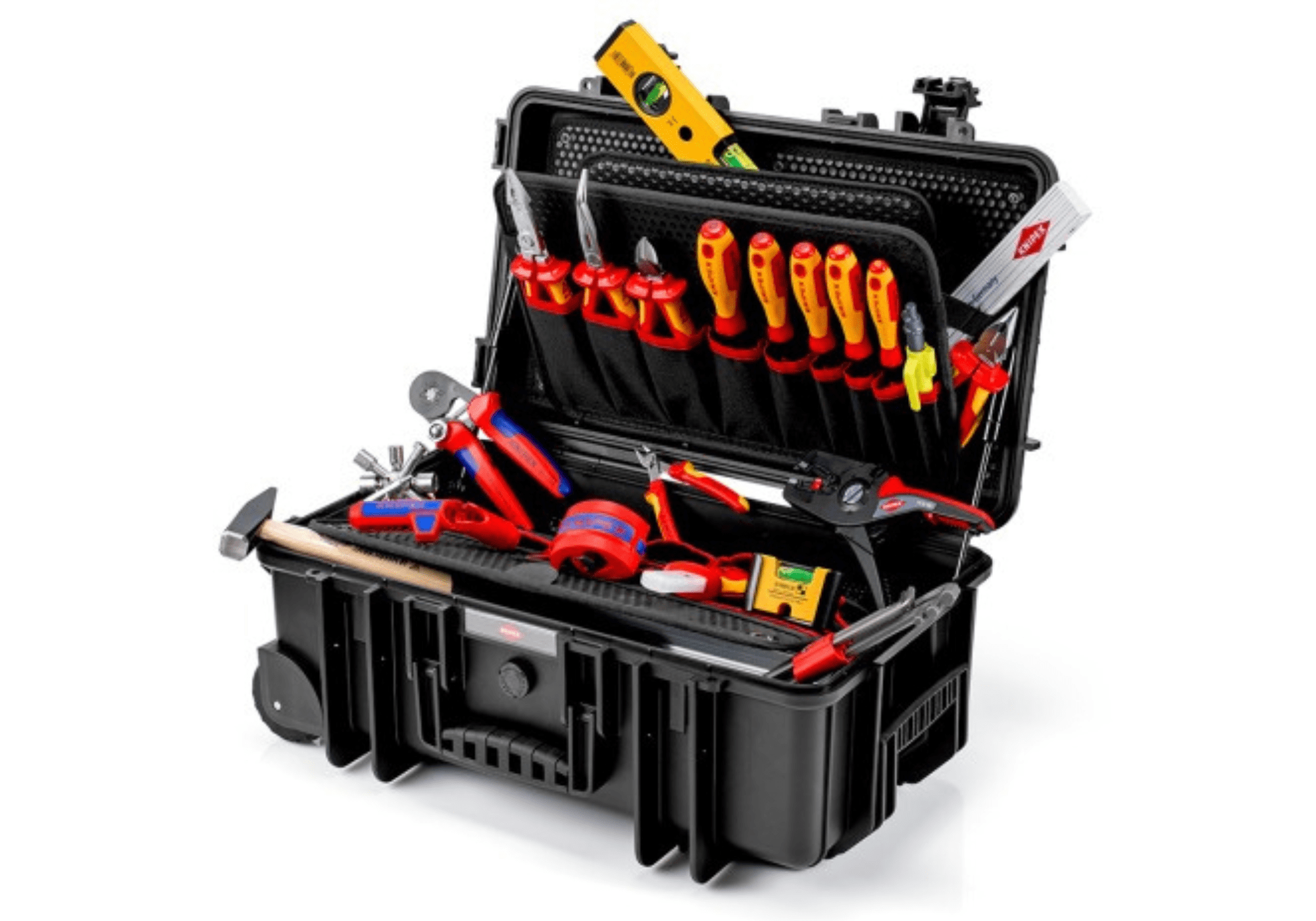 Electricians manual tool set in a toolbox